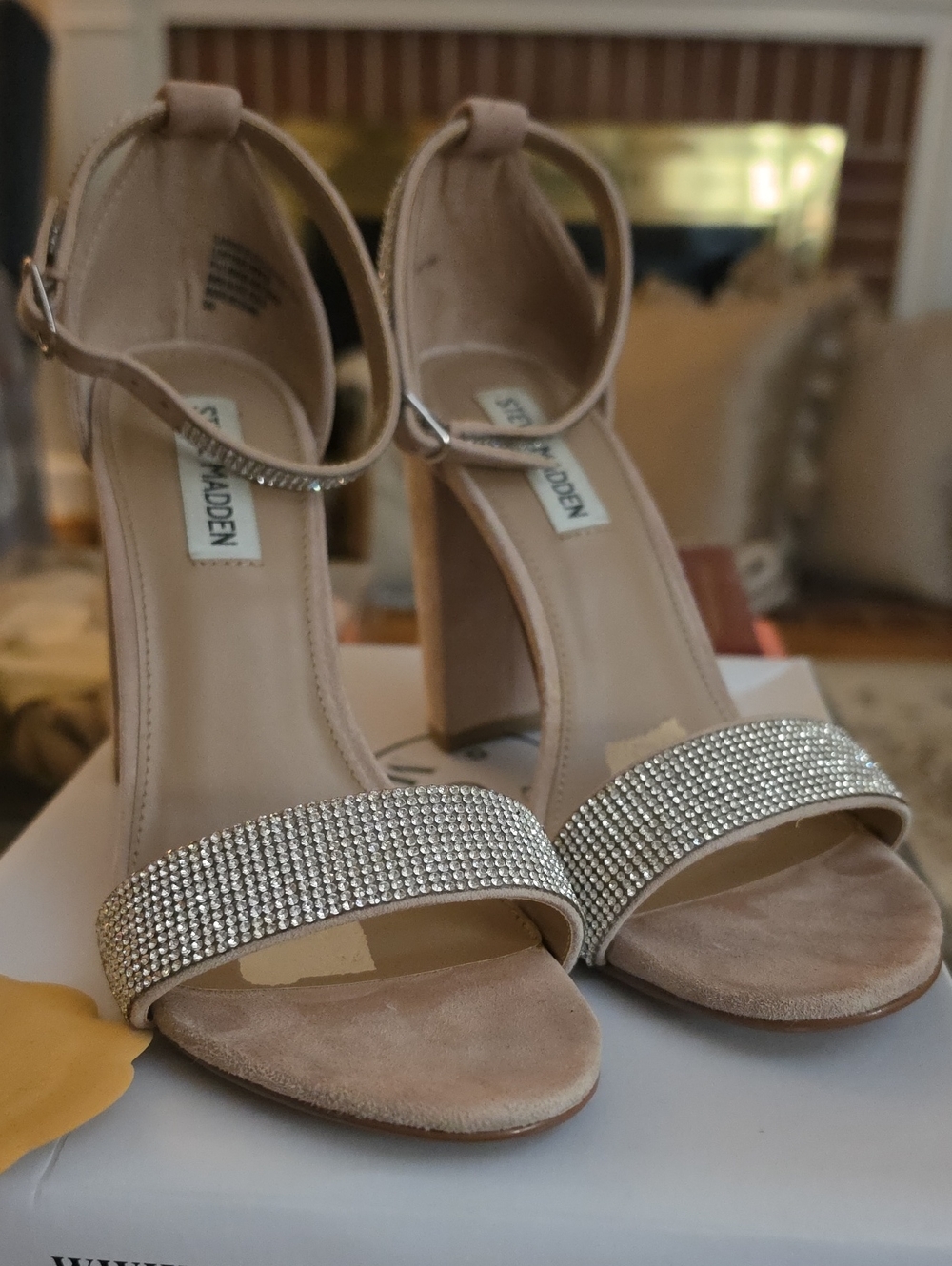 Steve Madden Blush Rhinestone Block Heel Sandals
